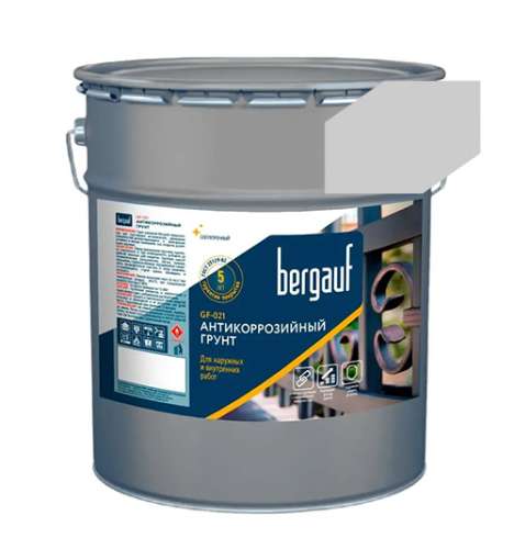 ГФ-021, 6 кг, Антикоррозийный грунт для наружных и внутренних работ, светло-серый, Bergauf